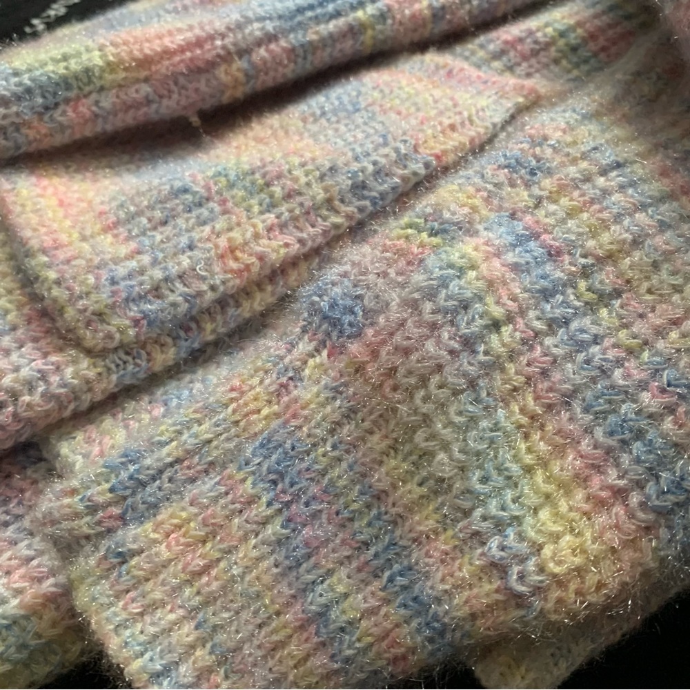 Pastel Rainbow Long Knitted Cardigan w Pockets Oversized xs - Picture 10 of 10